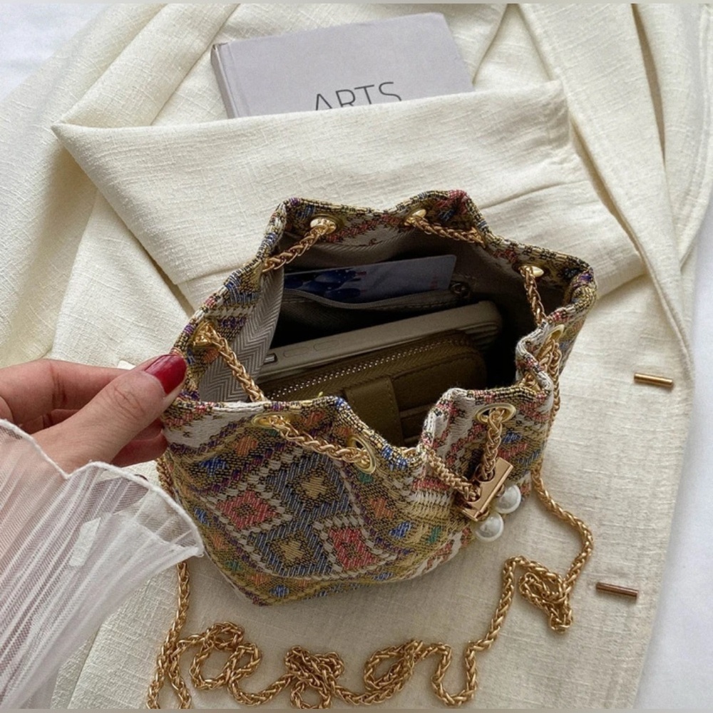 New Bohemian Patterned Chain Cinch Mini Crossbody… - image 4